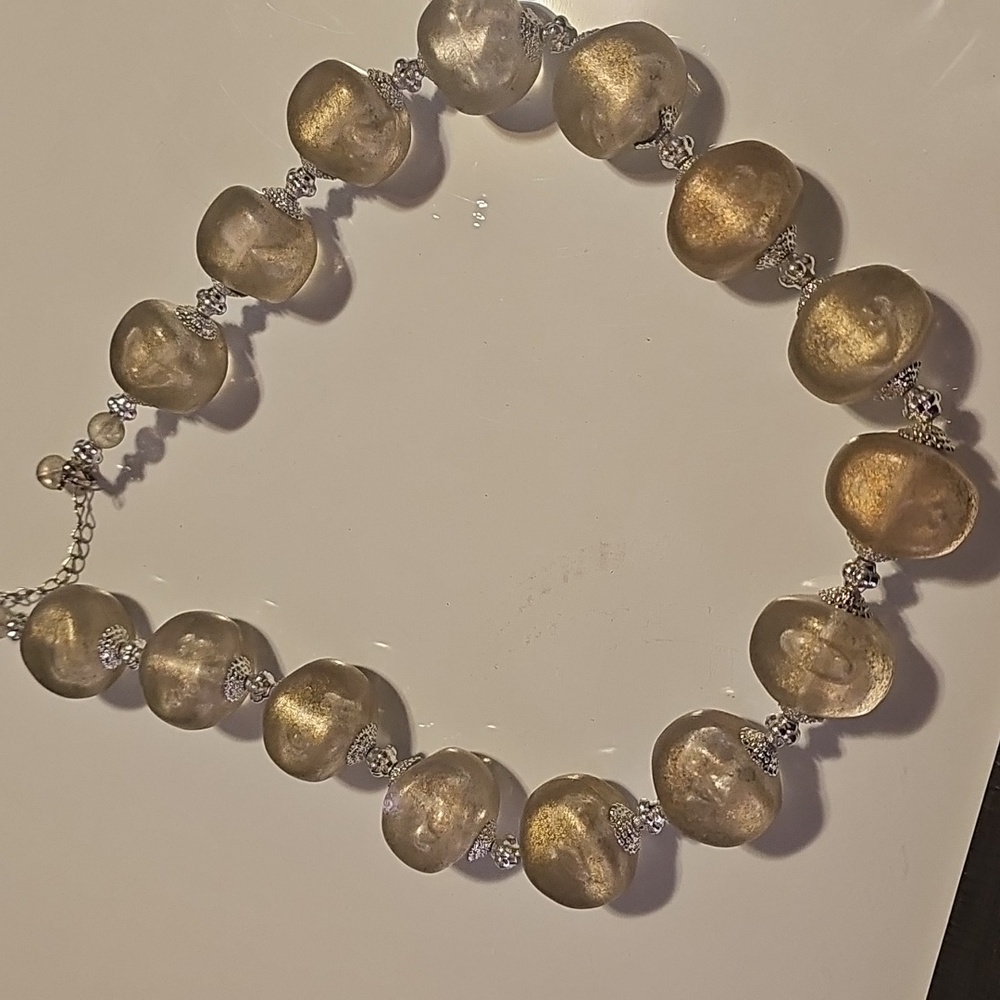 Elegant Gold and Silver Tone Beaded Necklace